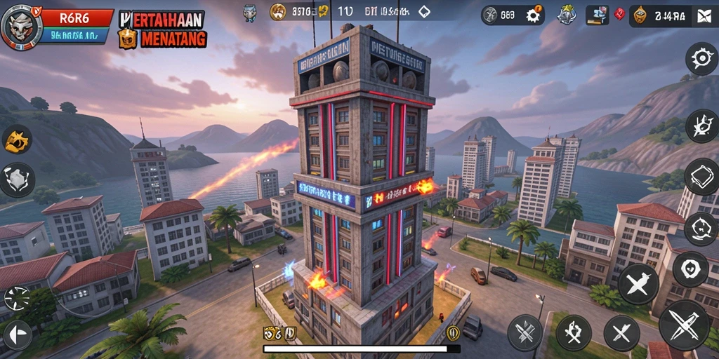 Tampilan gameplay Tower Defense R6R6 yang seru dan menantang.