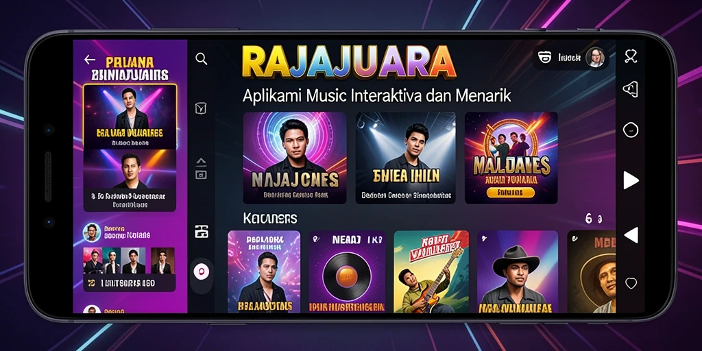 Tampilan gameplay RAJAJUARA dengan interaksi musik yang seru.