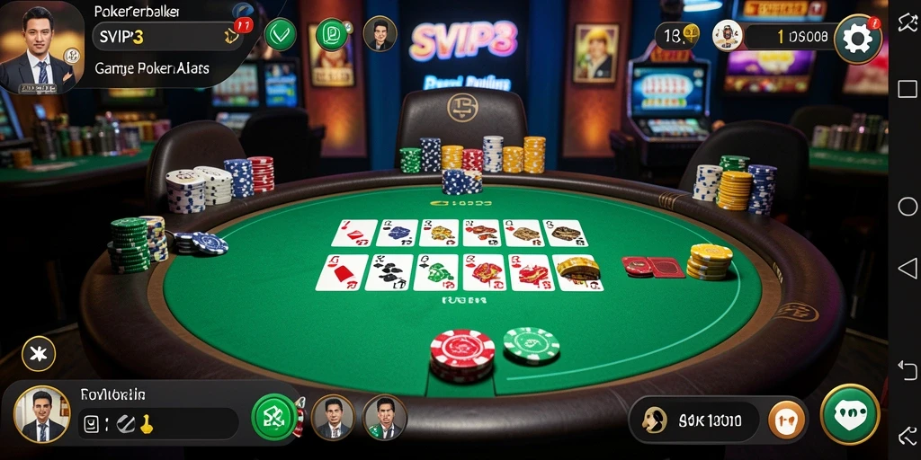 Screenshot gameplay SVIP3 yang menampilkan suasana Poker yang seru.